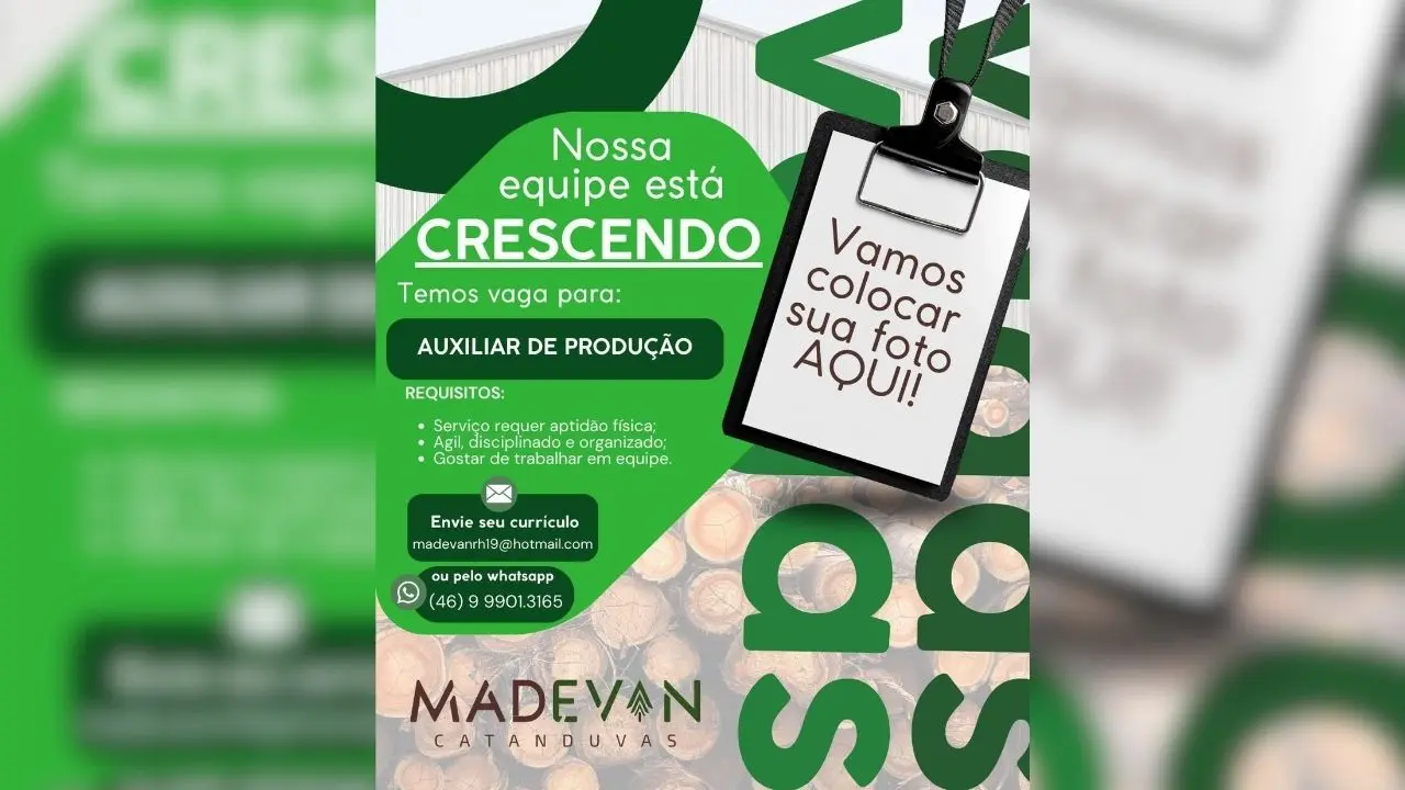 Madevan Catanduvas abre vagas na produção com salário acima de R$ 2 mil e benefícios