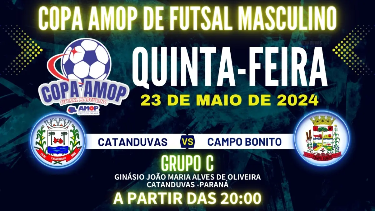 Catanduvas enfrenta Campo Bonito nesta quinta-feira (23), pela Copa AMOP de Futsal Masculino