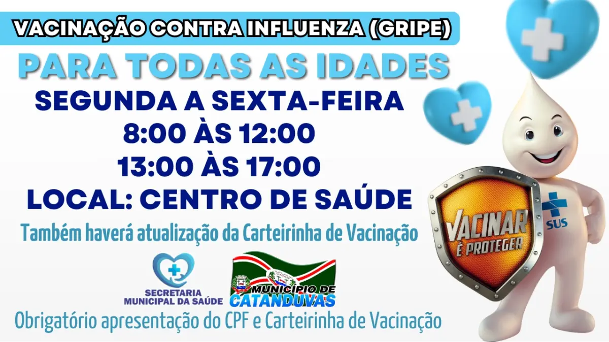 Vacinação contra influenza (gripe) é liberada para todas as idades em Catanduvas