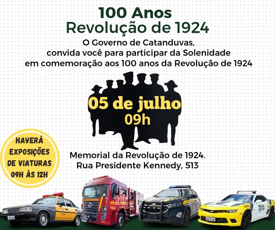 Exposição em comemoração aos 100 anos da revolução de 1924 será realizada no dia 5 de julho em Catanduvas