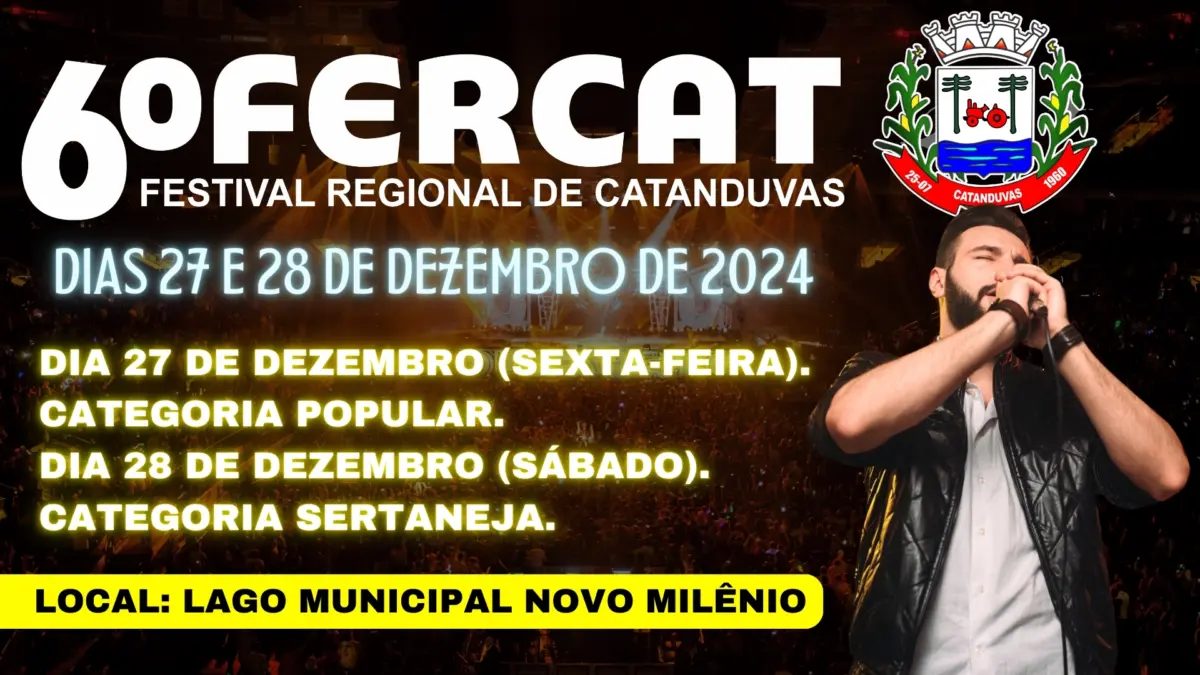 6º FERCAT será realizado nos dias 27 e 28 de dezembro de 2024 no Lago Municipal de Catanduvas
