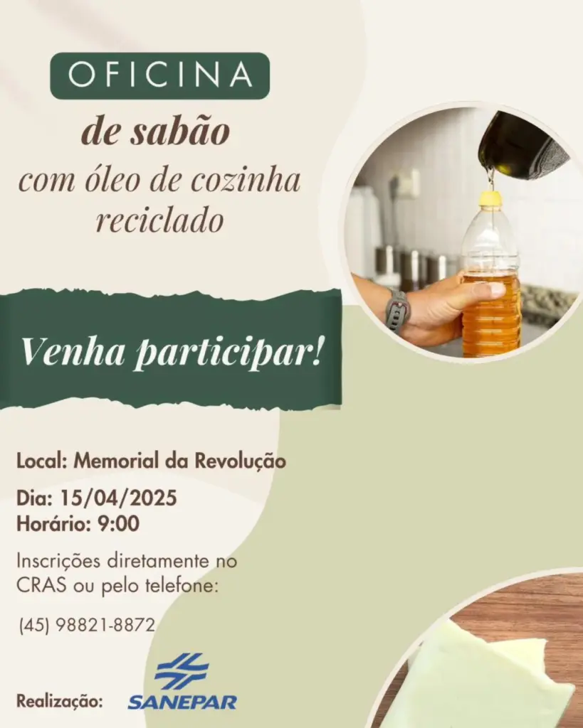 Catanduvas recebe oficina gratuita de sabão com óleo de cozinha usado