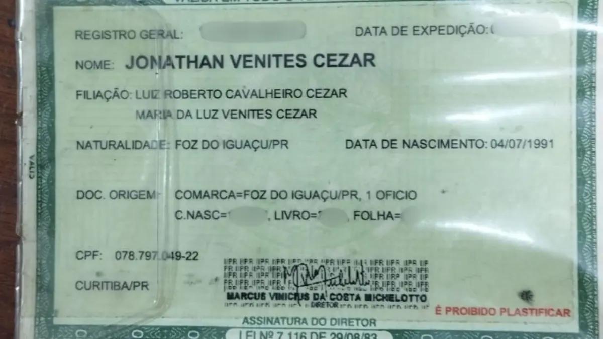 RG em nome de Jonathan Venites Cezar foi encontrado no ônibus que faz a linha Catanduvas/Cascavel