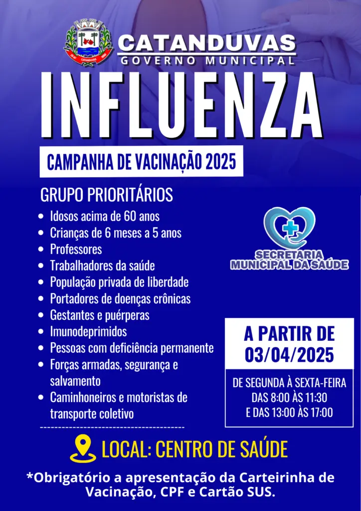 Campanha de vacinação contra a Influenza 2025 começa em Catanduvas no dia 3 de abril