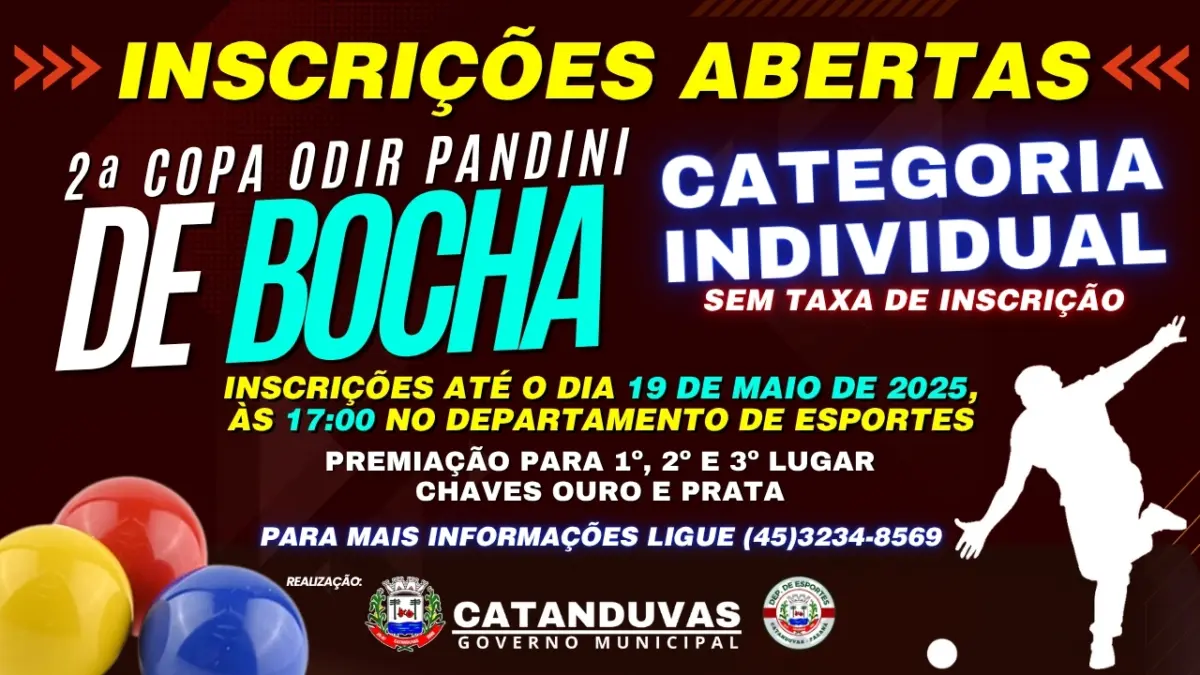 CATANDUVAS: Inscrições abertas para a 2ª Copa Odir Pandini de Bocha