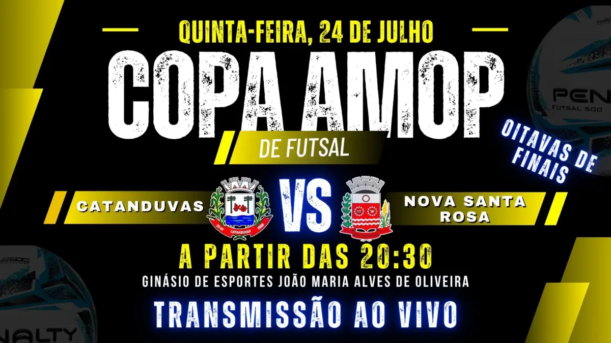 Catanduvas recebe Nova Santa Rosa na próxima quinta-feira em jogo decisivo da Copa Amop de Futsal