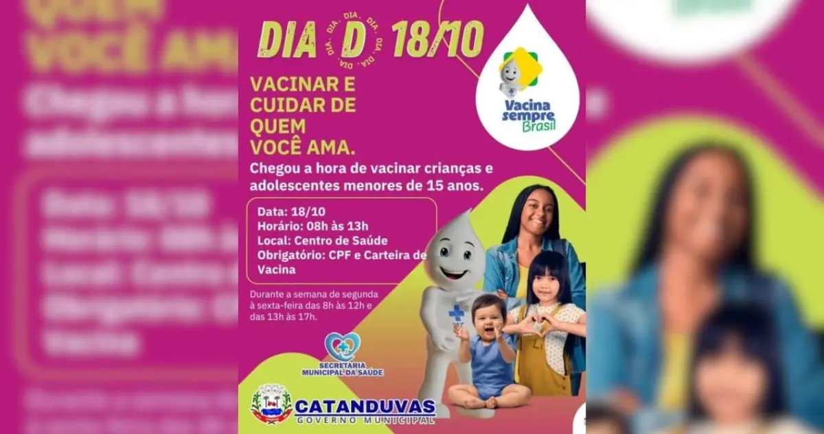Catanduvas terá Dia D de Vacinação para crianças e adolescentes no dia 18 de outubro