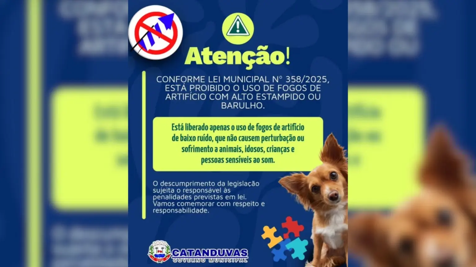 Governo Municipal reforça proibição de fogos com barulho em Catanduvas