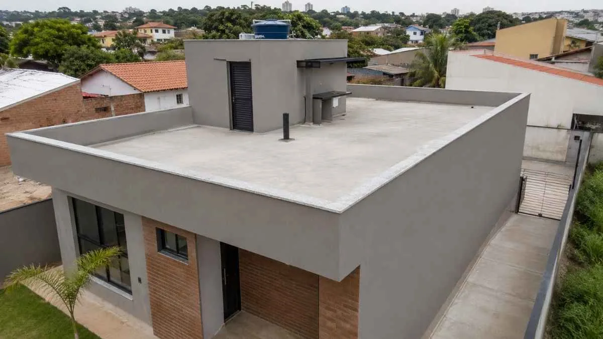 Casa com laje de concreto como cobertura