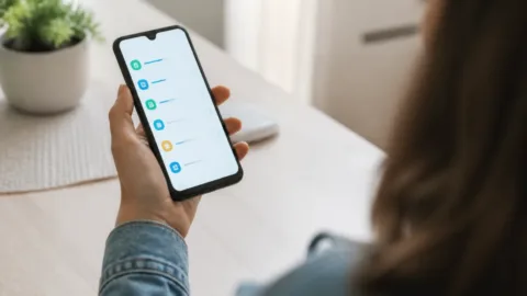 Pessoa conferindo atualizações de aplicativos no celular