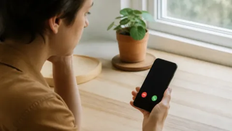 Pessoa conferindo uma chamada recebida no celular