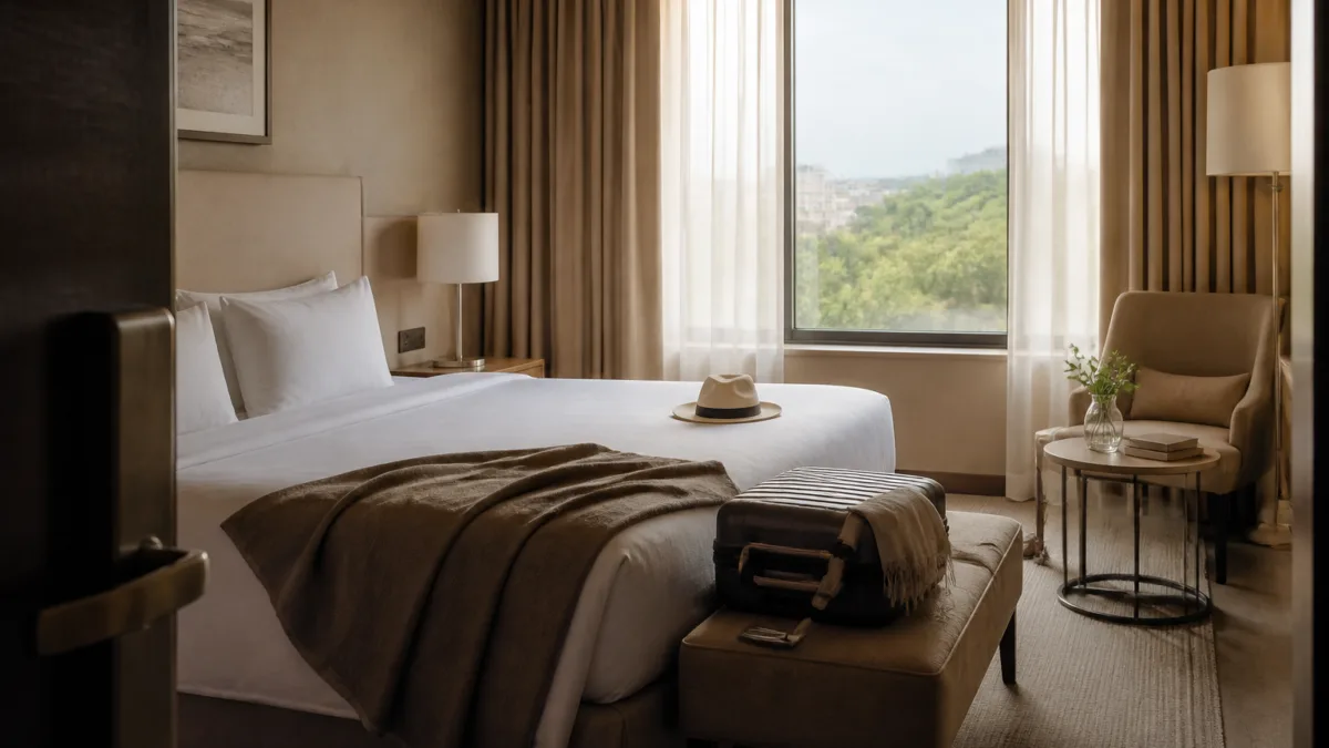 Quarto de hotel organizado para uma viagem curta
