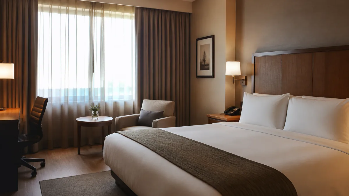 Quarto de hotel confortável e silencioso