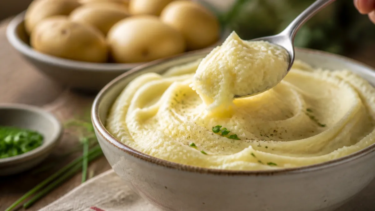 Tigela de purê de batata cremoso e leve