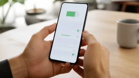 Pessoa verificando o consumo de bateria no celular