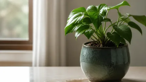 Planta em vaso com terra excessivamente molhada