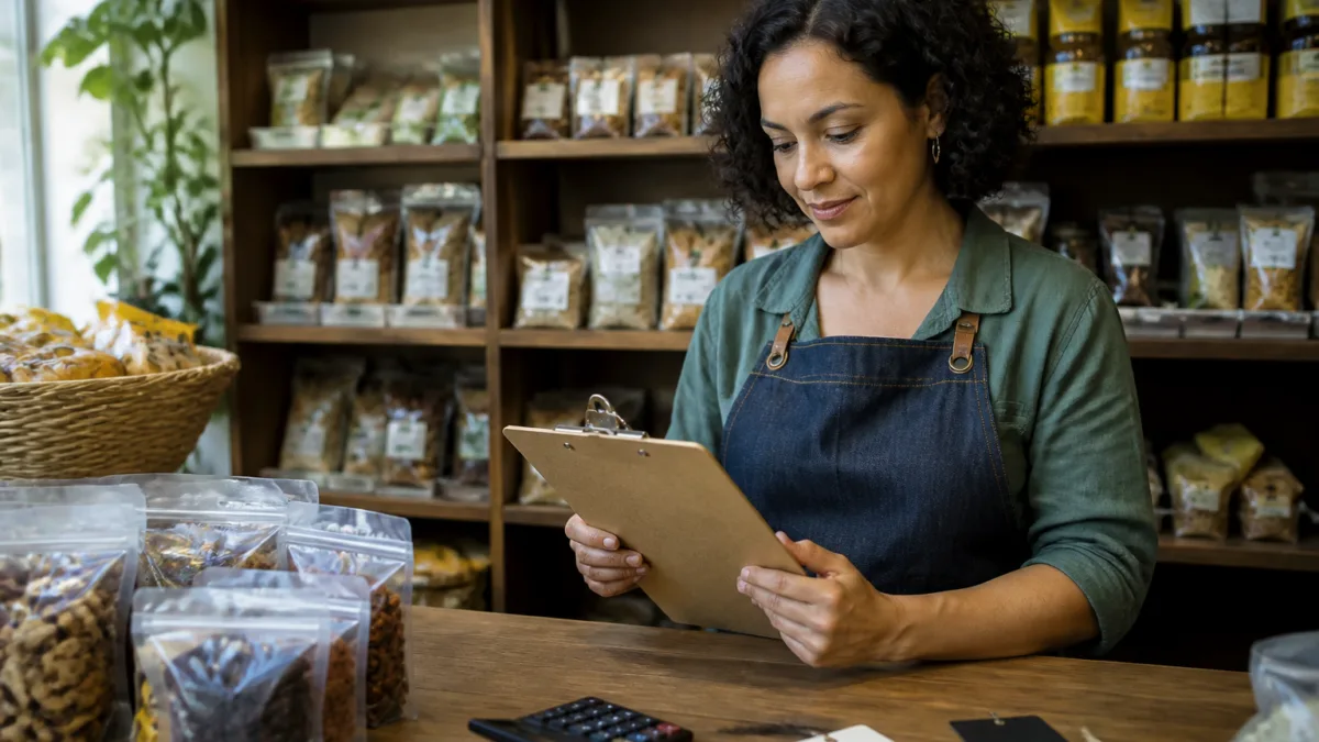 Comerciante analisando os resultados de uma promoção na loja