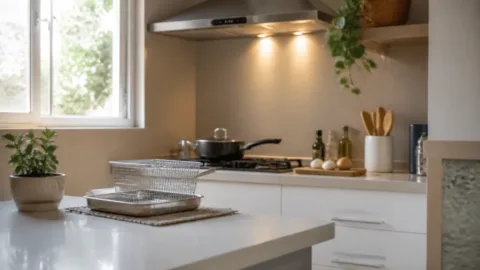 Cozinha arejada após o preparo de uma fritura