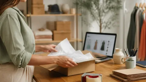 Pessoa preparando pedido de uma loja virtual após uma compra