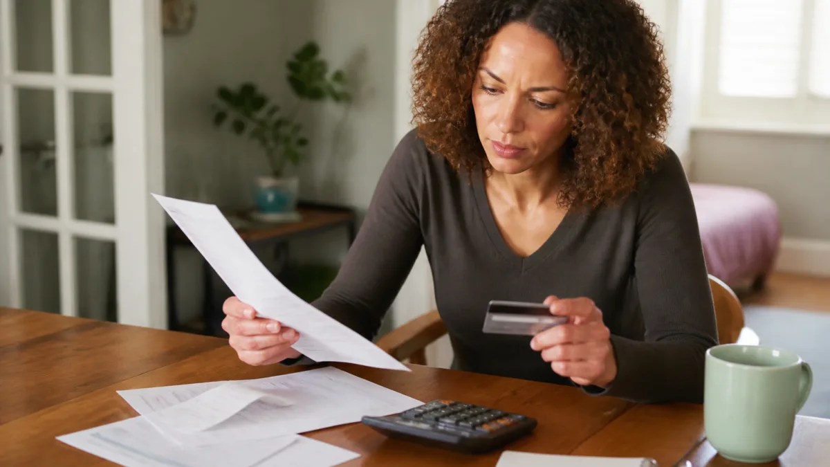 Pessoa comparando desconto e parcelamento com uma calculadora