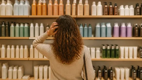 Cliente comparando versões semelhantes de um produto em uma loja