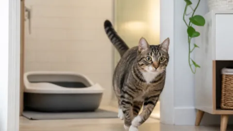 Gato correndo pela casa depois de usar a caixa de areia