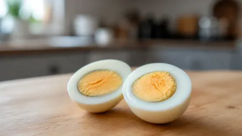 Ovo cozido cortado ao meio com camada verde ao redor da gema