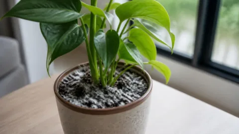 Mofo branco sobre a terra de uma planta em vaso