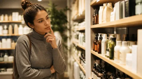 Cliente avaliando diferentes produtos em uma loja