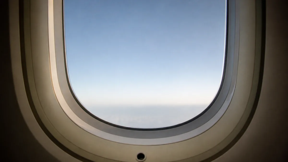 Pequeno furo na janela de um avião visto da cabine