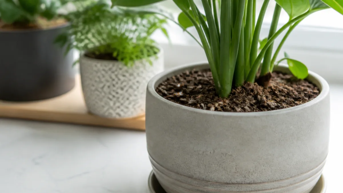 Pequenas moscas sobre a terra de um vaso de planta