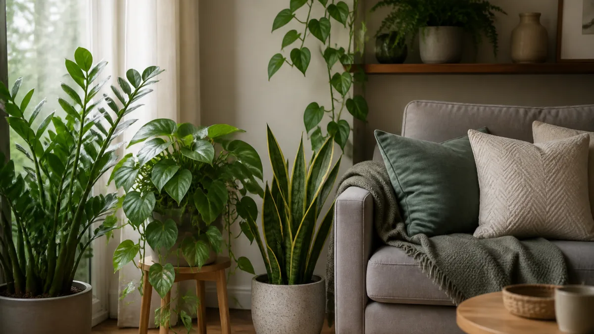 Plantas de interior em um ambiente com luz indireta suave