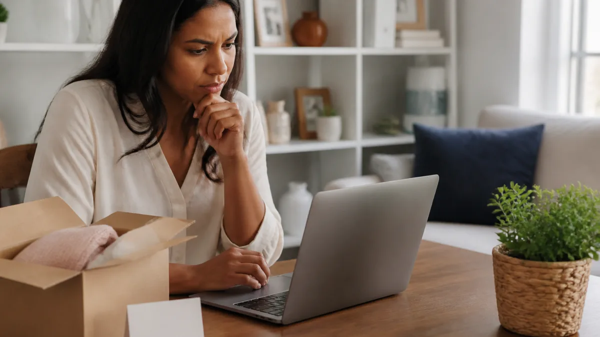 Cliente analisando uma compra online e a política de troca