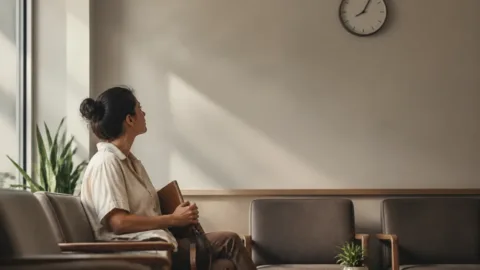Pessoa esperando em uma sala antes do horário marcado