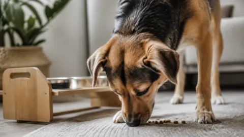 Cachorro comendo ração fora do pote