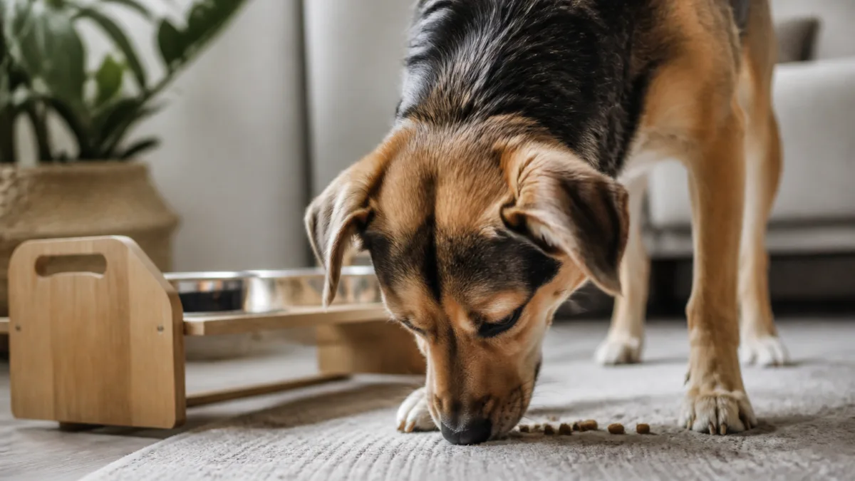 Cachorro comendo ração fora do pote