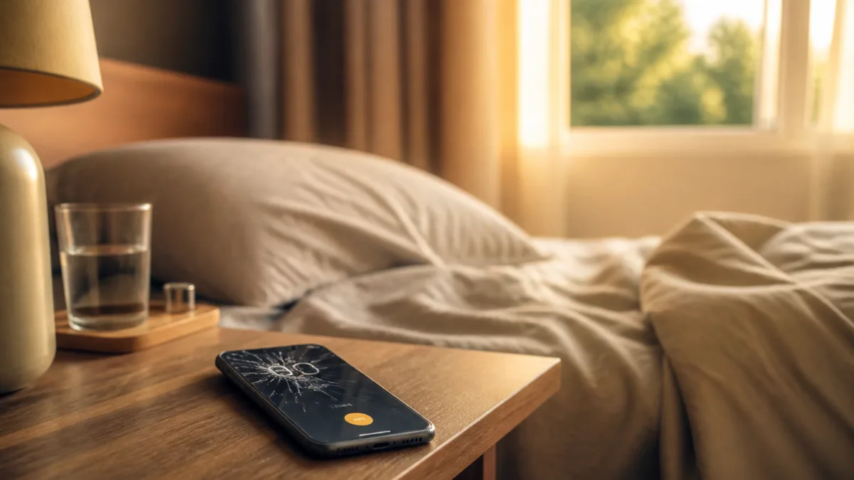 Celular com despertador em horário quebrado ao amanhecer
