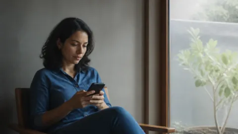 Pessoa relendo uma mensagem no celular antes de enviar