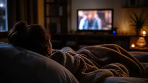 Pessoa dormindo com a televisão ligada no quarto