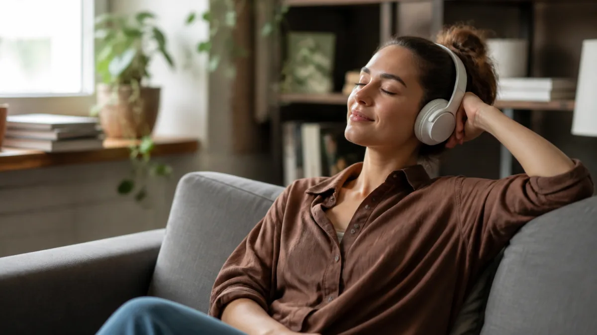 Pessoa ouvindo música repetidamente com fones de ouvido
