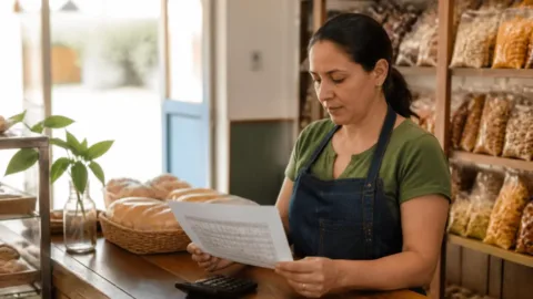 Comerciante calcula os resultados de produtos vendidos no balcão da loja