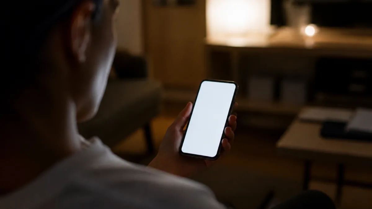 Celular com a tela acesa em um ambiente escuro