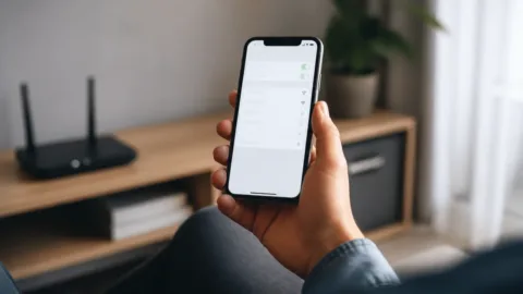 Pessoa ajustando o Wi-Fi do celular em casa